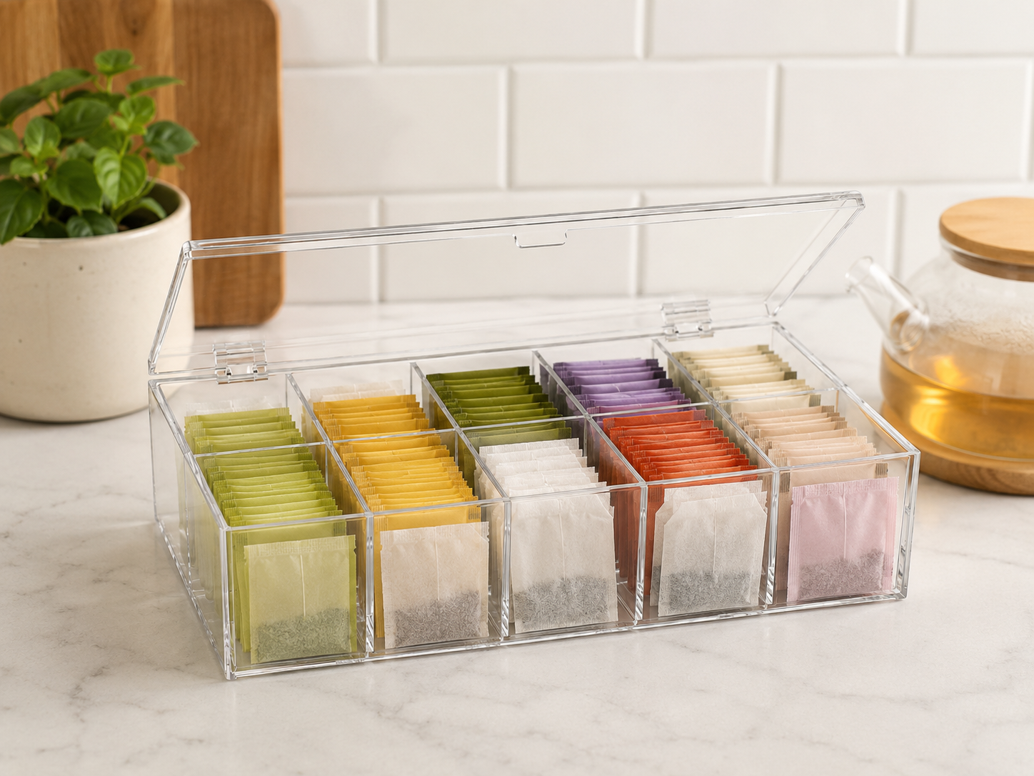KitchenHaul Tea Bag and Spice Organizer Box for Pantry Storage